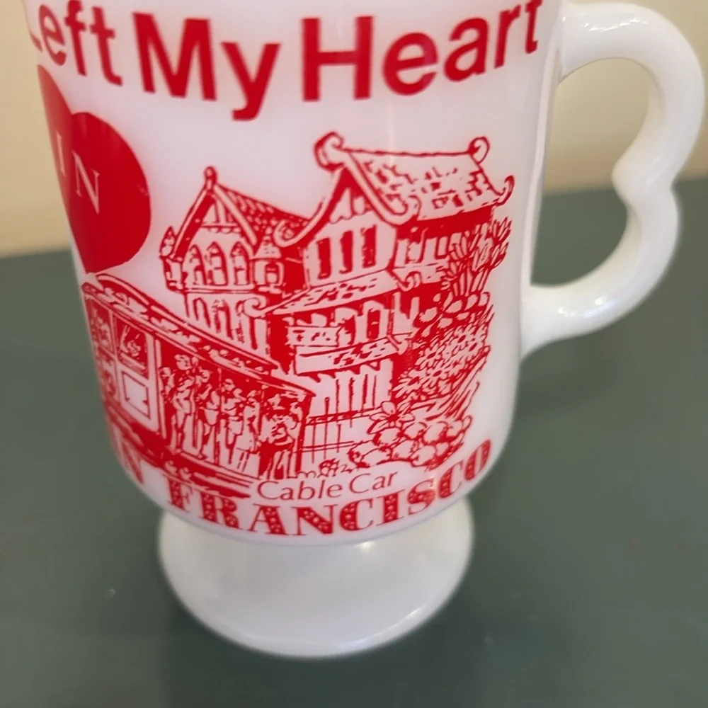 White Milk Glass ‘I Left My Heart In San Francisco’ Pedestal Mug